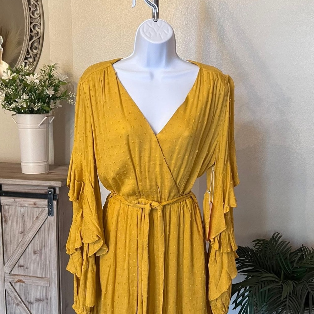Nordstrom Mustard Long Sleeve Wrap Dress size medium NWT